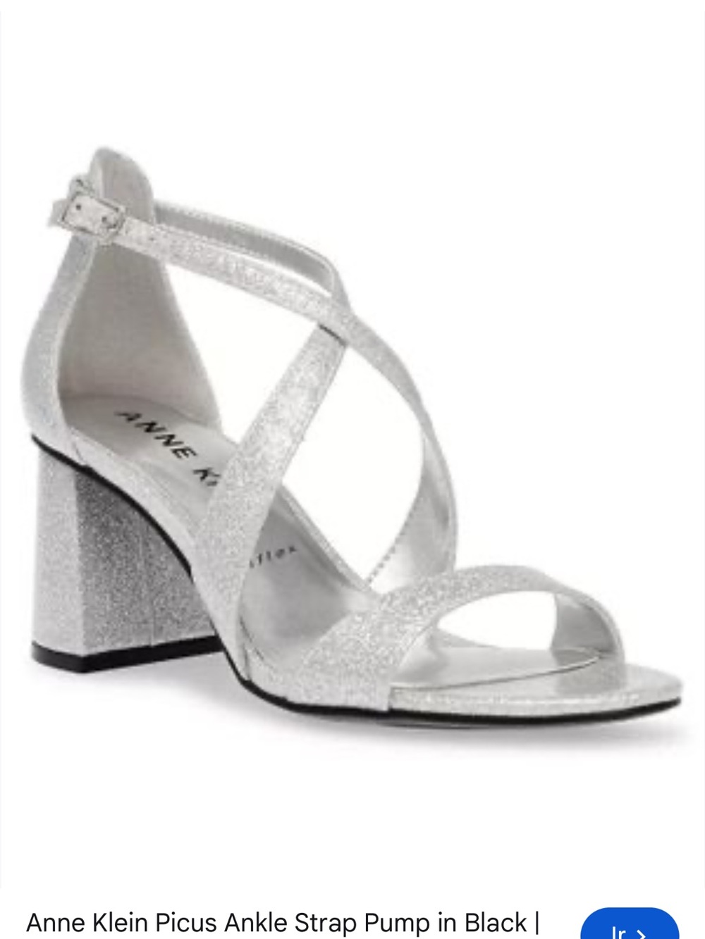 Anne Klein Silver Glitter Crisscross Block Heel Sandal